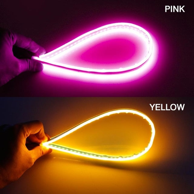 60cm New Slim Amber Sequential Flexible LED DRL For Headlight Strip Daytime Running Light With Yellow Turn Signal Lamp 12V - V.I.P Digital Presence