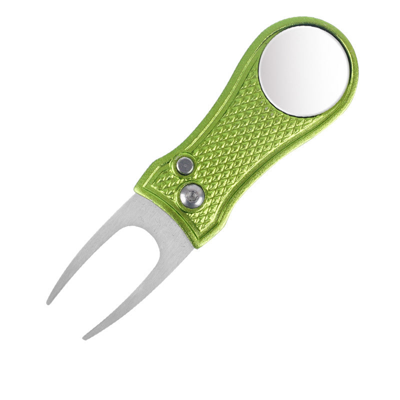 Horquilla de golf verde con mango de aluminio, herramienta de reparación de resorte plegable, regalo nuevo