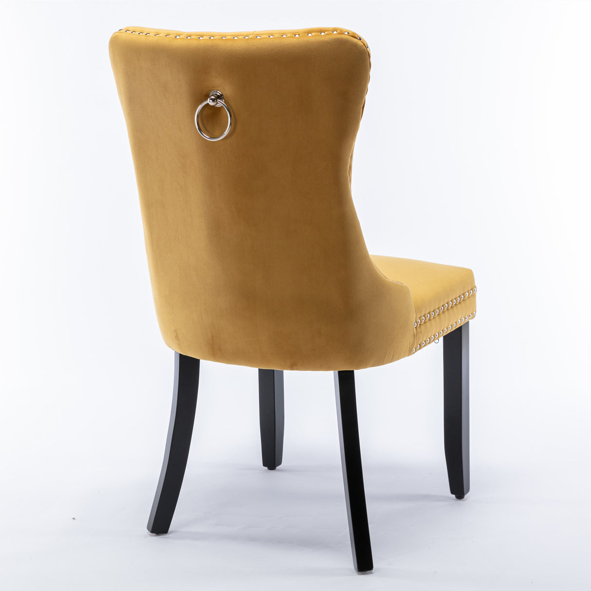 High-end Tufted Solid Wood Contemporary Velvet Upholstered Dining Chair with Wood Legs Nailhead Trim 2-Pcs Set Gloden
