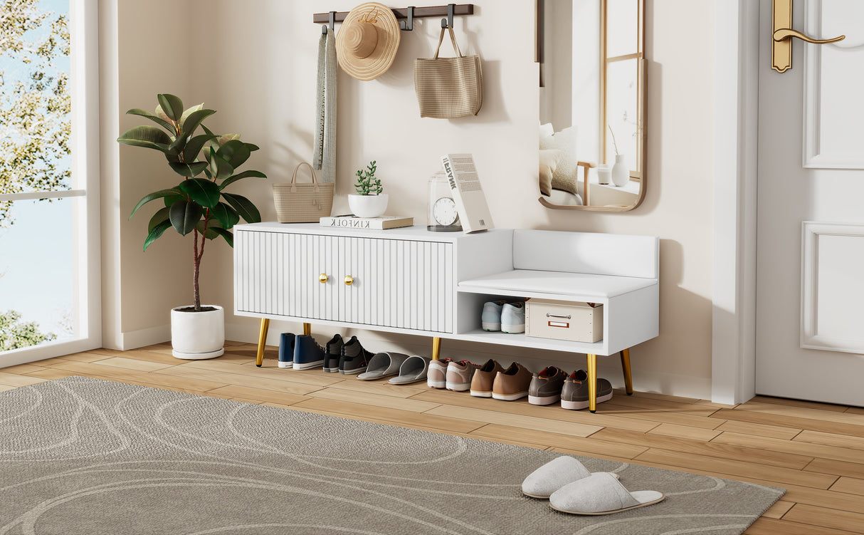 Modern Shoe Storage Bench with Hidden Storage and Upholstered Cushions for Bedside, Living Room and Entryway (White) - V.I.P Digital Presence