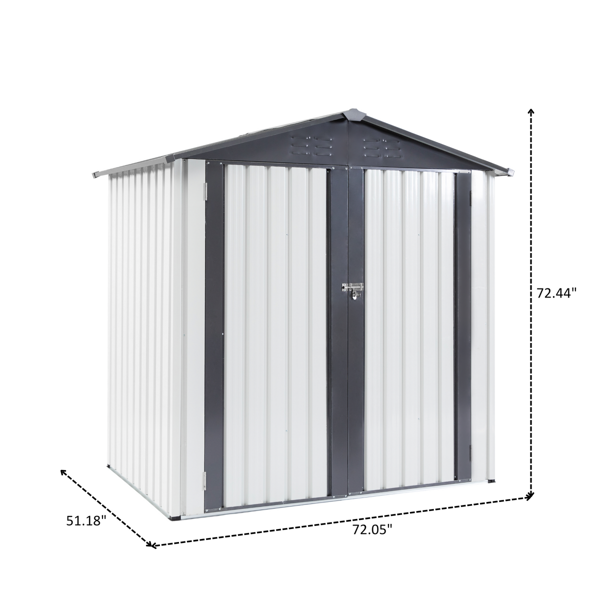 XWT014 Garden Metal Storage Shed Gray White 6x4x6ft outdoor storing tools Rainproof Hinge door version - V.I.P Digital Presence