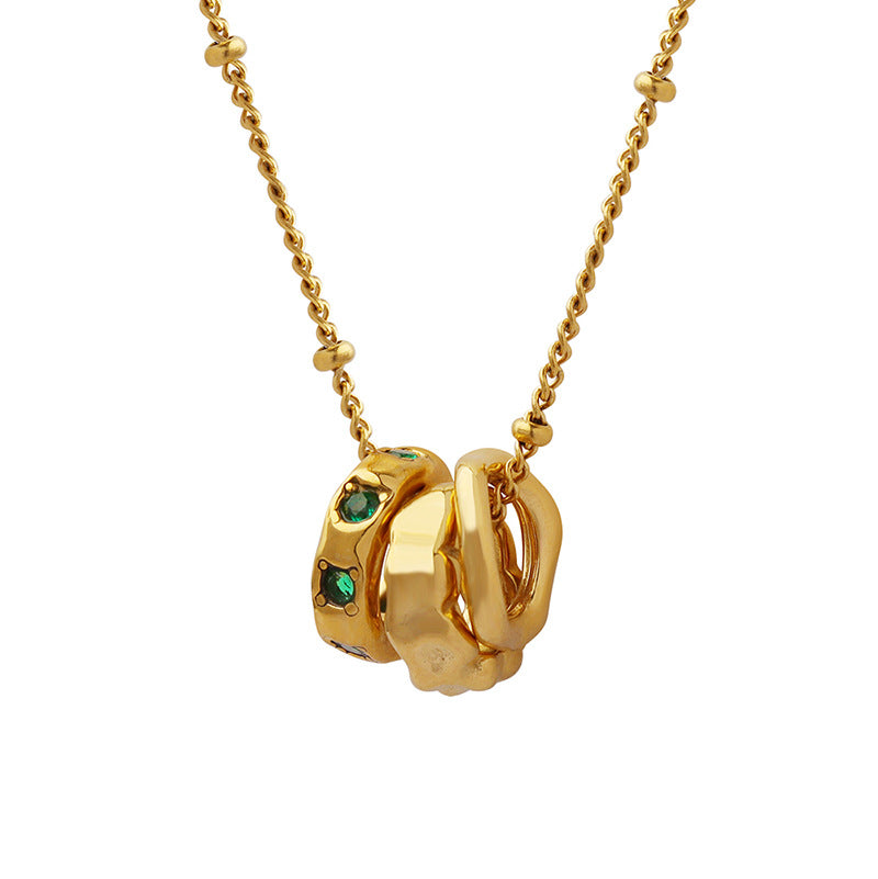Fashion OL Titanium Steel Pendant Inlaid with Zircon Accessories Versatile Three Ring Buckle Necklace for Women - V.I.P Digital Presence