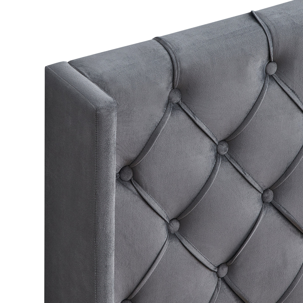 Velvet Button Tufted-Upholstered Bed with Wings Design - Strong Wood Slat Support - Easy Assembly - Gray Queen platform bed - V.I.P Digital Presence