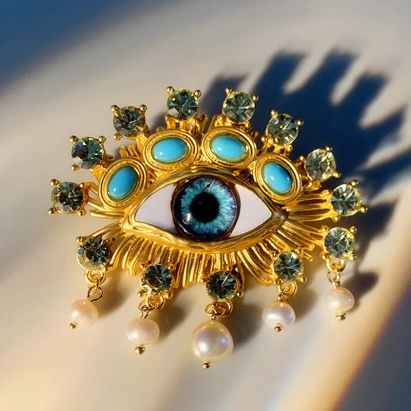 New Exaggerated Devil's Eye Brooch Baroque Pearl Tassel for Men Women Unisex Pin Jewelry European And American Vintage - V.I.P Digital Presence
