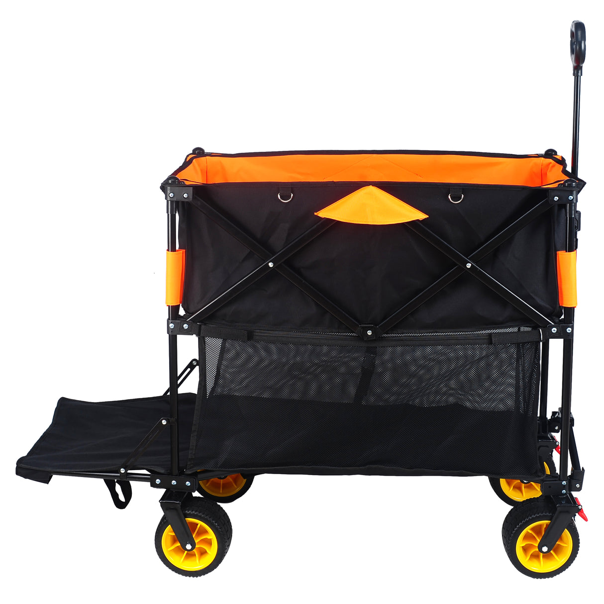 Big large capacity Folding cart Extra Long Extender Wagon Cart Folding Wagon Garden Shopping Beach Cart (black +orange) - V.I.P Digital Presence