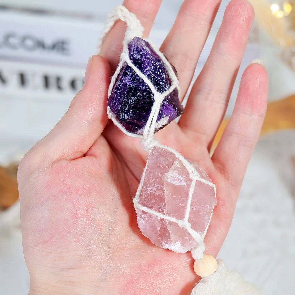 Natural Crystal Raw Stone Handmade Weave Dreams Catcher Car Hanging Pendant Healing Amethyst Window Ornament Home Decoration - V.I.P Digital Presence