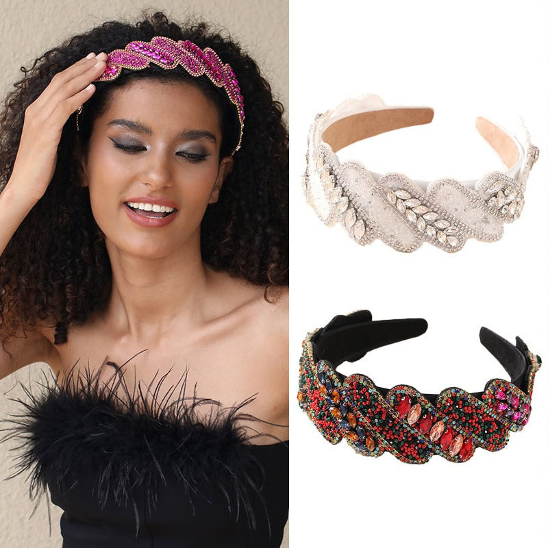 Gorgeous Mizhu Water Diamond Baroque Retro Wide Edge Hair Accessories - V.I.P Digital Presence