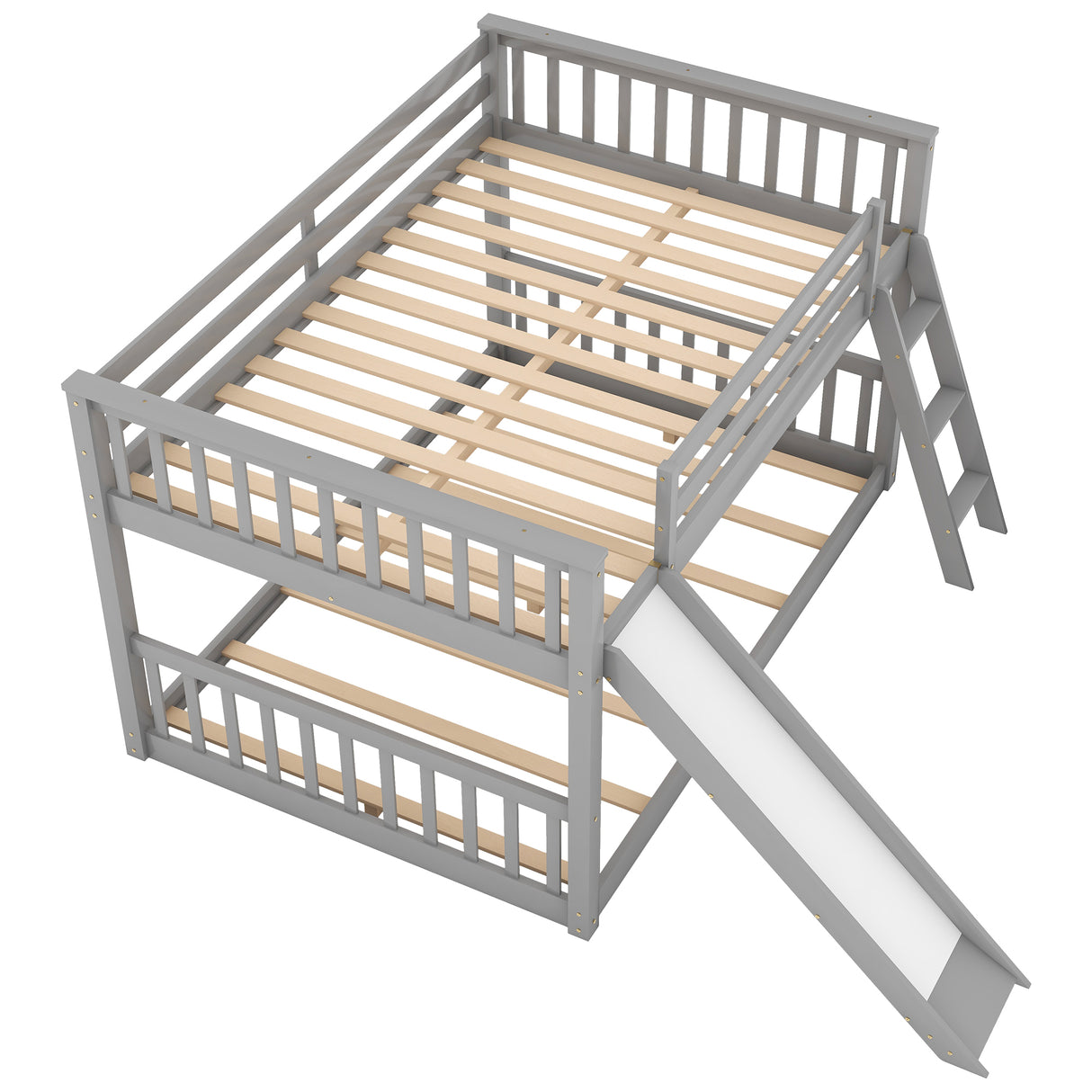 Full over Full Bunk Bed with Convertible Slide and Ladder Gray