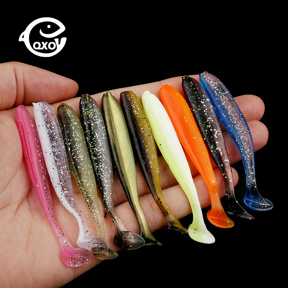 QXO 10 piezas/lote de señuelos blandos de silicona, 7 cm, 2 g, artículos para pesca en el mar, PVA Swimbait Wobblers, aparejos artificiales