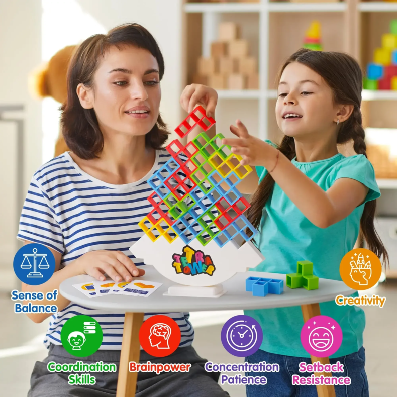 Tetra Tower Fun Balance Stacking Building Blocks Board Game for Kids Adults Friends Team Dorm Family Game Night and Partie