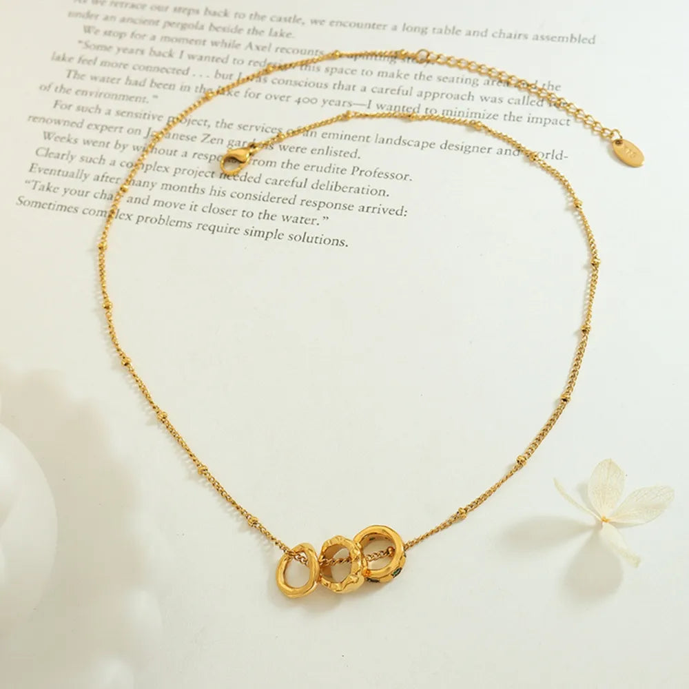 Fashion OL Titanium Steel Pendant Inlaid with Zircon Accessories Versatile Three Ring Buckle Necklace for Women - V.I.P Digital Presence