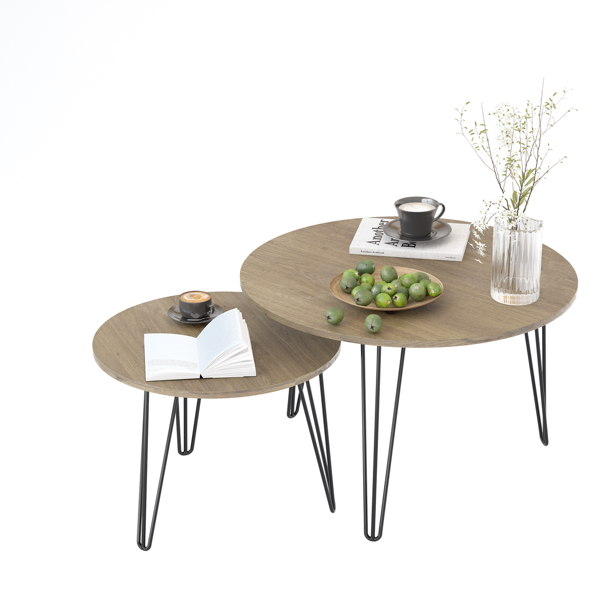 27.56'' Round Nesting Coffee Table Set of 2, Circular Nesting End Table Set Sturdy Metal Base for Living Room, bedroom, Brown - V.I.P Digital Presence