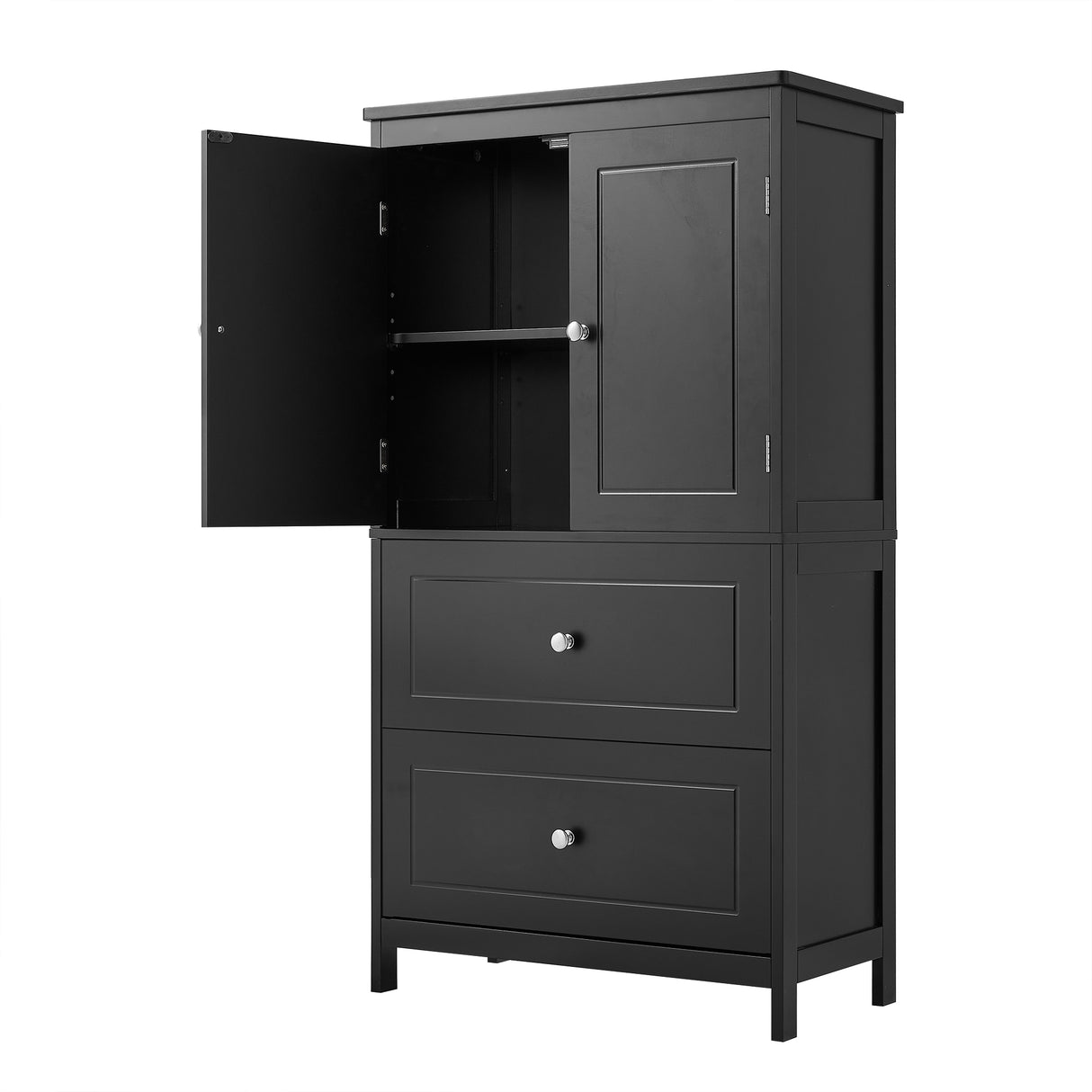 Bathroom Storage Cabinet, Cabinet with Two Doors and Drawers, Adjustable Shelf, MDF Board, Black - V.I.P Digital Presence