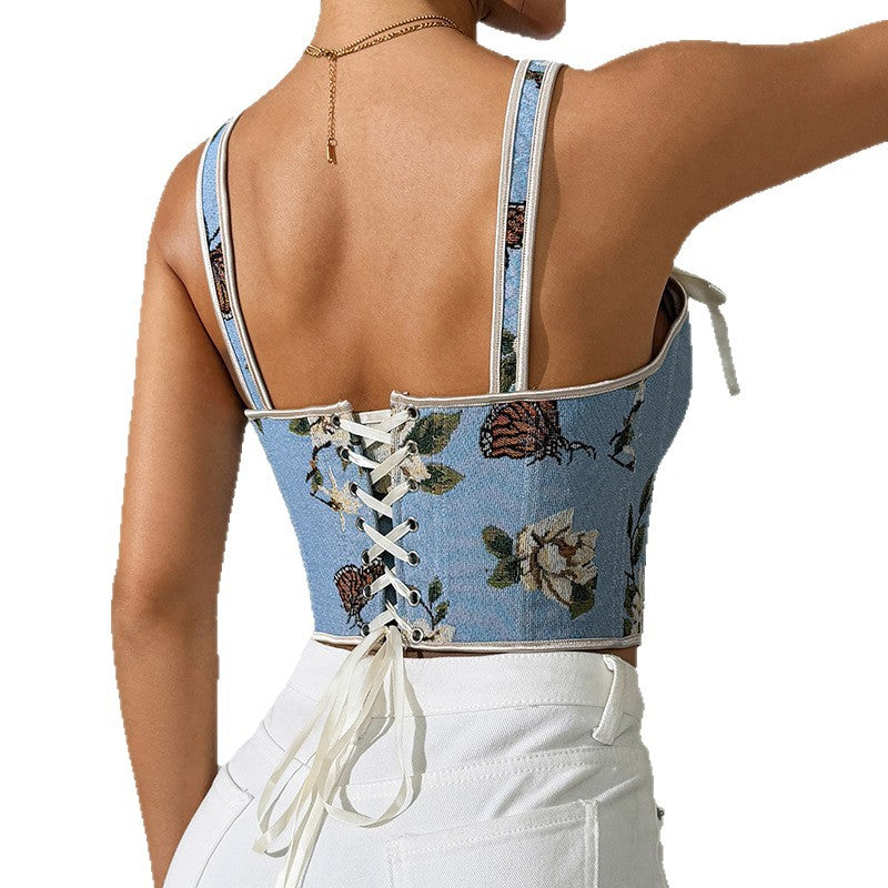 French floral retro vest with floral suspender - V.I.P Digital Presence