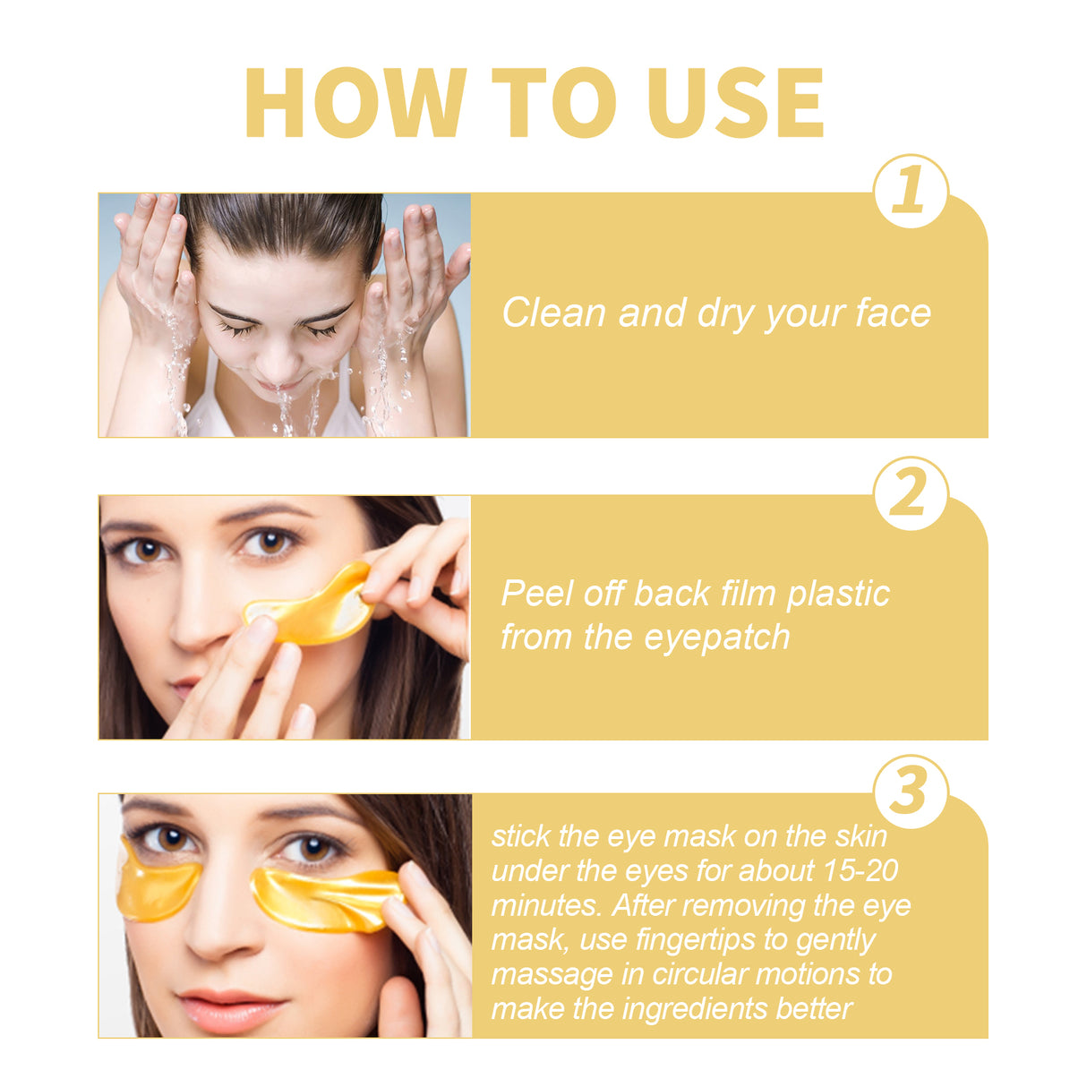 Mascarilla de ojos hidratante y reafirmante de oro de 24 quilates que difumina líneas finas y ojeras.