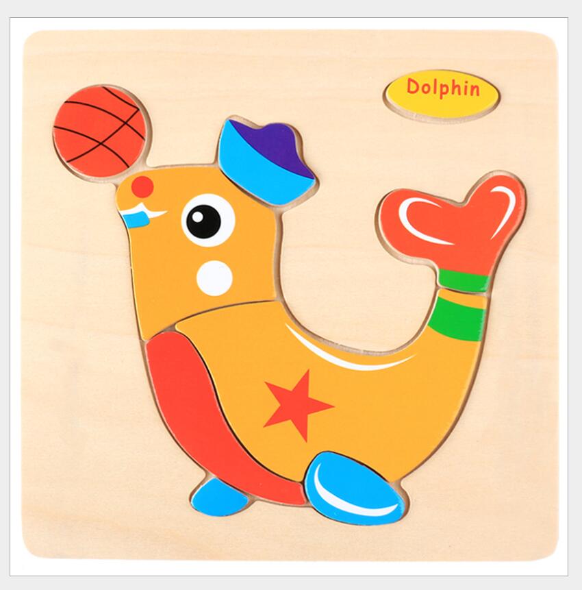 Rompecabezas 3D de madera para niños, juguete educativo de aprendizaje temprano con dibujos de animales, vehículo, rompecabezas de madera, #L505