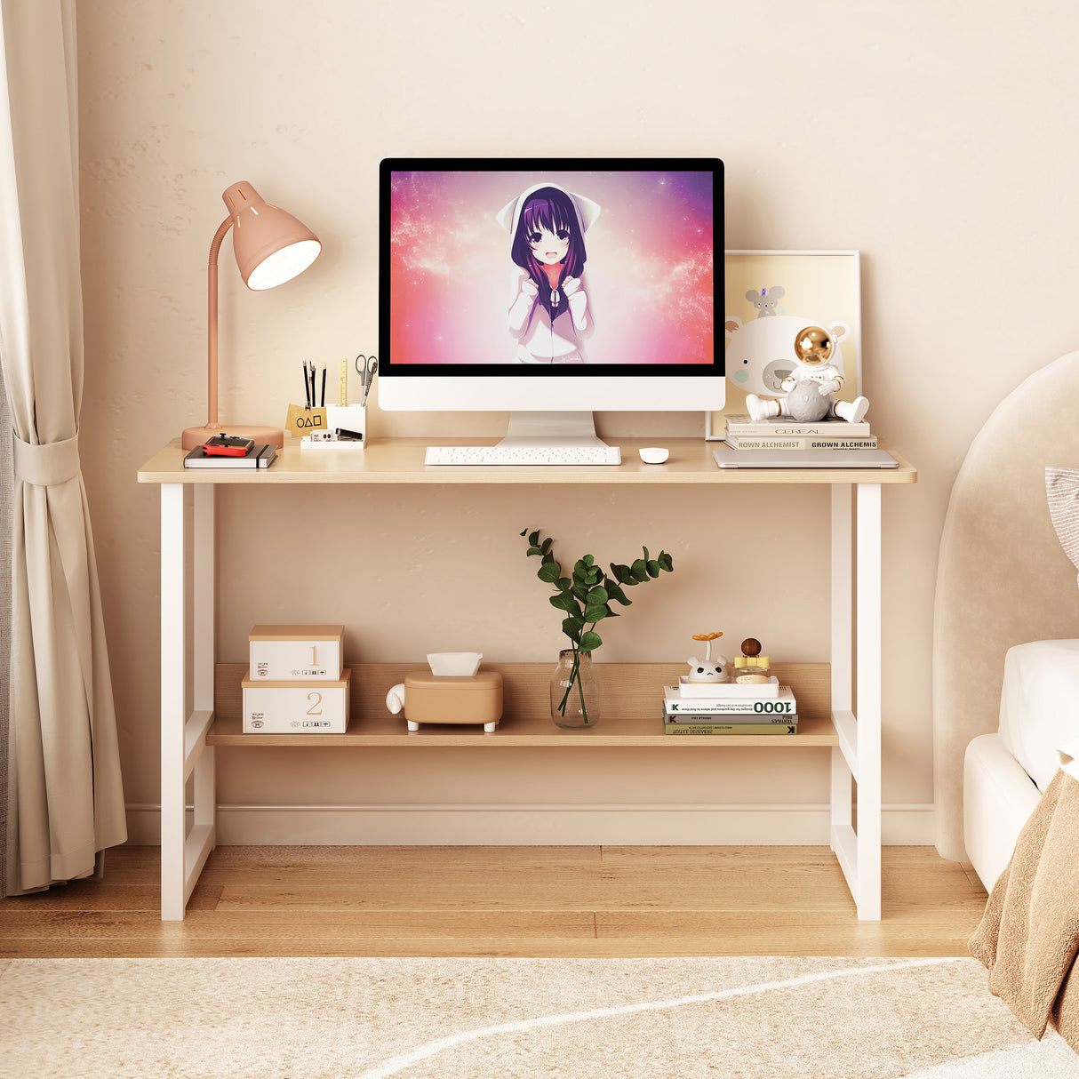 Computer desk, desktop room, simple desk, bedroom desk, student home desk, wooden desk with storage rack - V.I.P Digital Presence