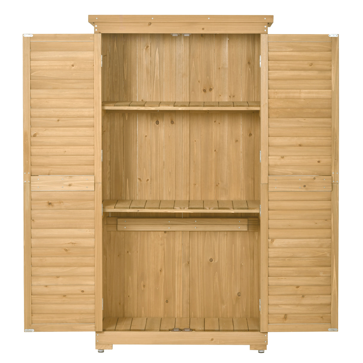 Wooden Garden Shed 3-tier Patio Storage Cabinet Outdoor Organizer Wooden Lockers with Wood (Natural Wood Color -Shutter Design) - V.I.P Digital Presence