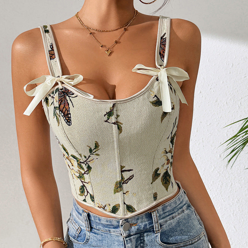 French floral retro vest with floral suspender - V.I.P Digital Presence
