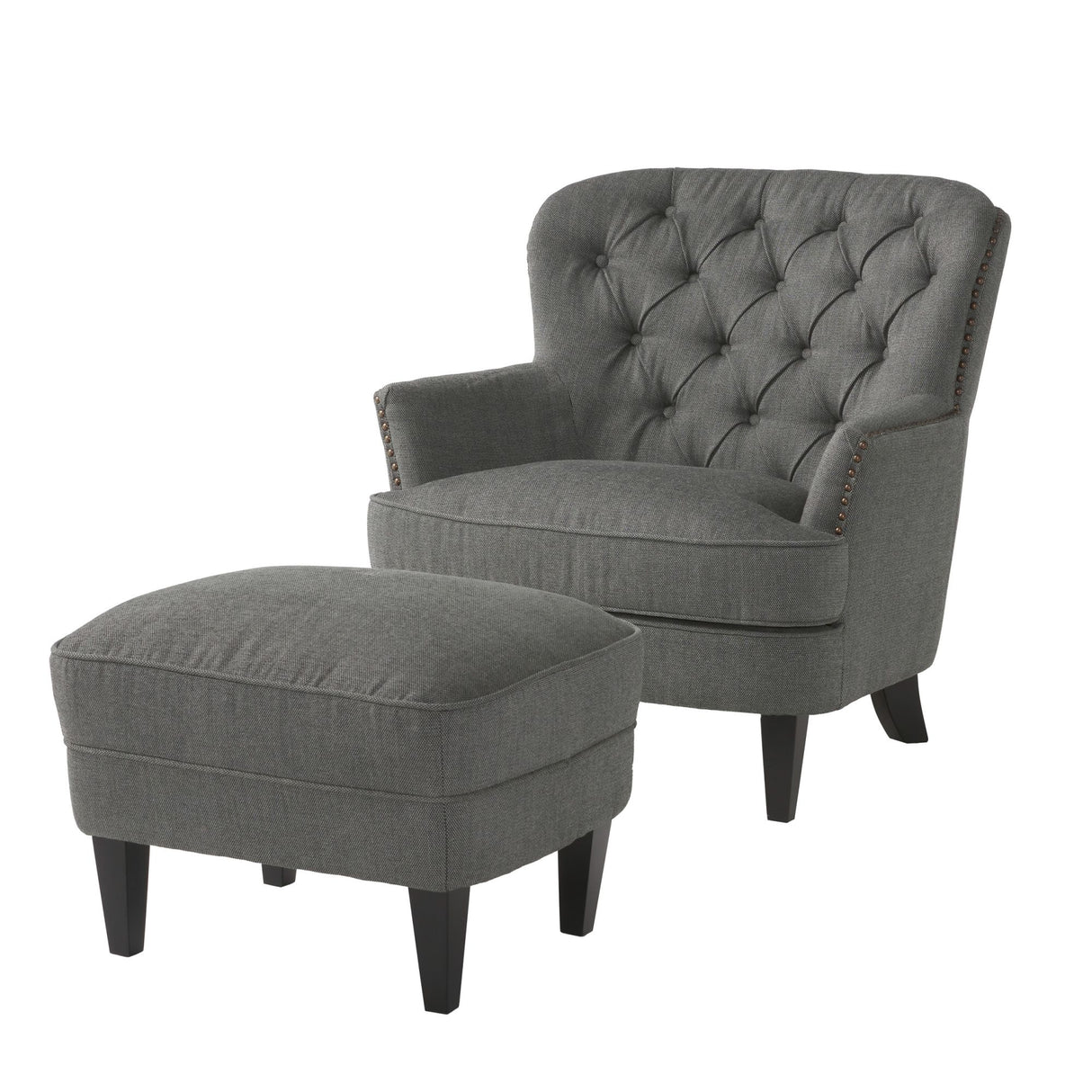 Modern grey fabric club chair and Ottoman set, stylish cushioned armchair, paired with Ottoman style - V.I.P Digital Presence