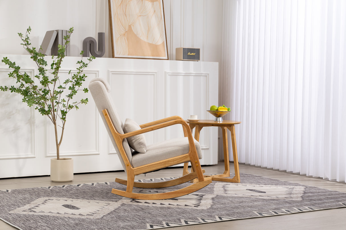 Rocking Chair Upholstered Fabric Rocking Armchair Indoor with High Backrest Glider Chairs and Lumbar Pillow for Living Room - V.I.P Digital Presence