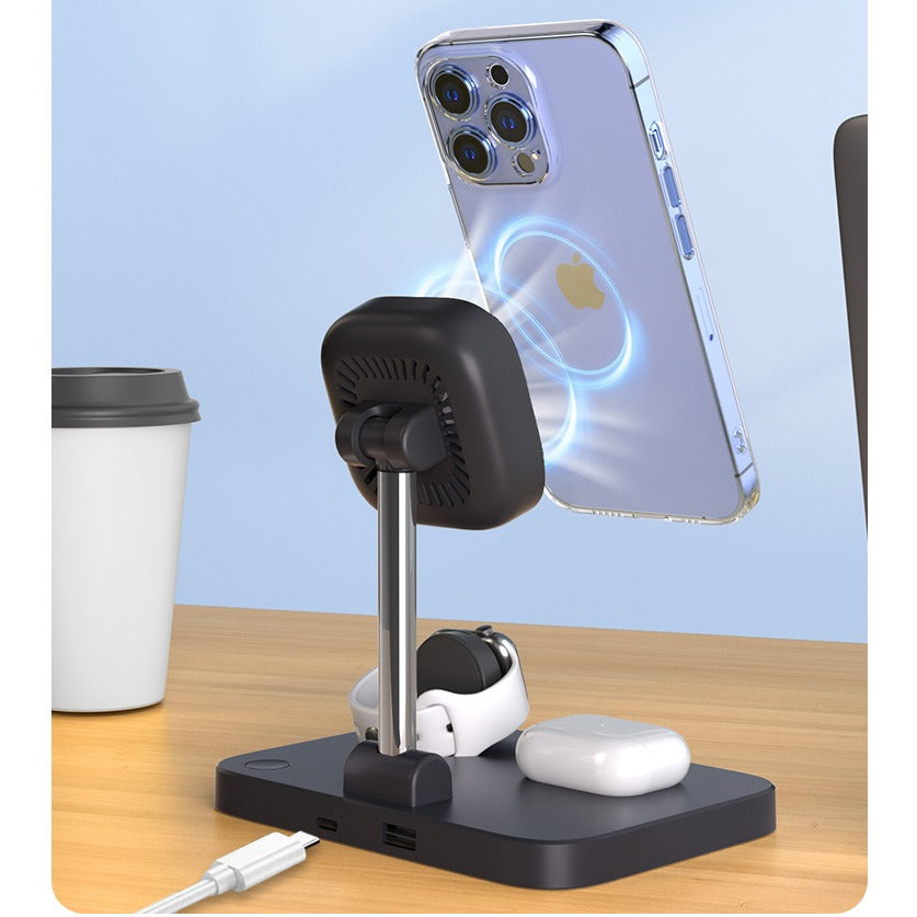 Three in one magnetic wireless charger stand with cooling fan suitable for wireless charging of iPhone earphones and watches - V.I.P Digital Presence