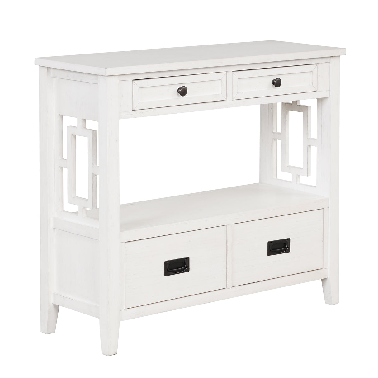 36'' Farmhouse Pine Wood Console Table Entry Sofa Table with 4 Drawers & 1 Storage Shelf (Antique White) - V.I.P Digital Presence