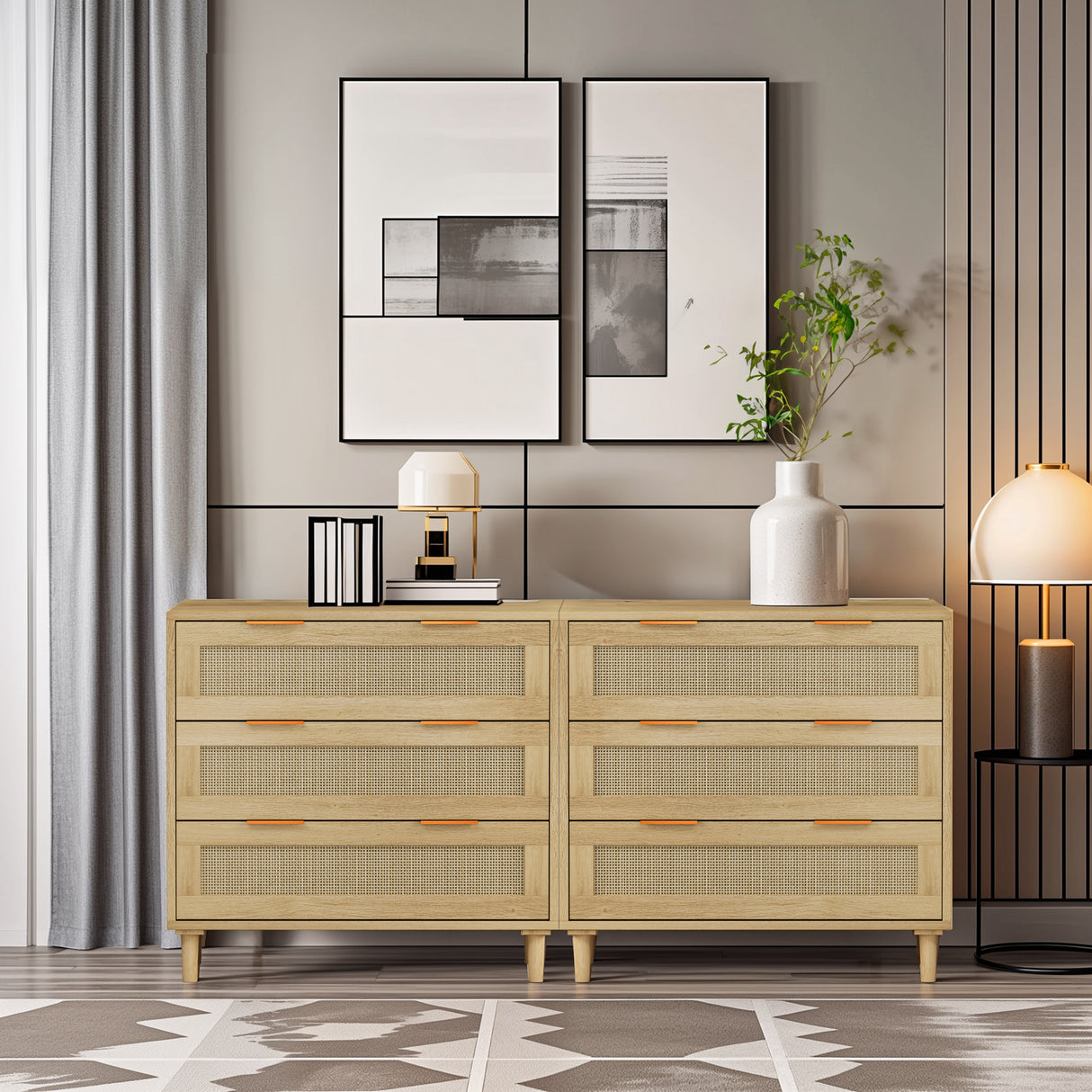 3-Drawers Rattan Storage Cabinet Rattan Drawer (Set of 2),for Bedroom,Living Room,Dining Room,Hallways,Oak - V.I.P Digital Presence