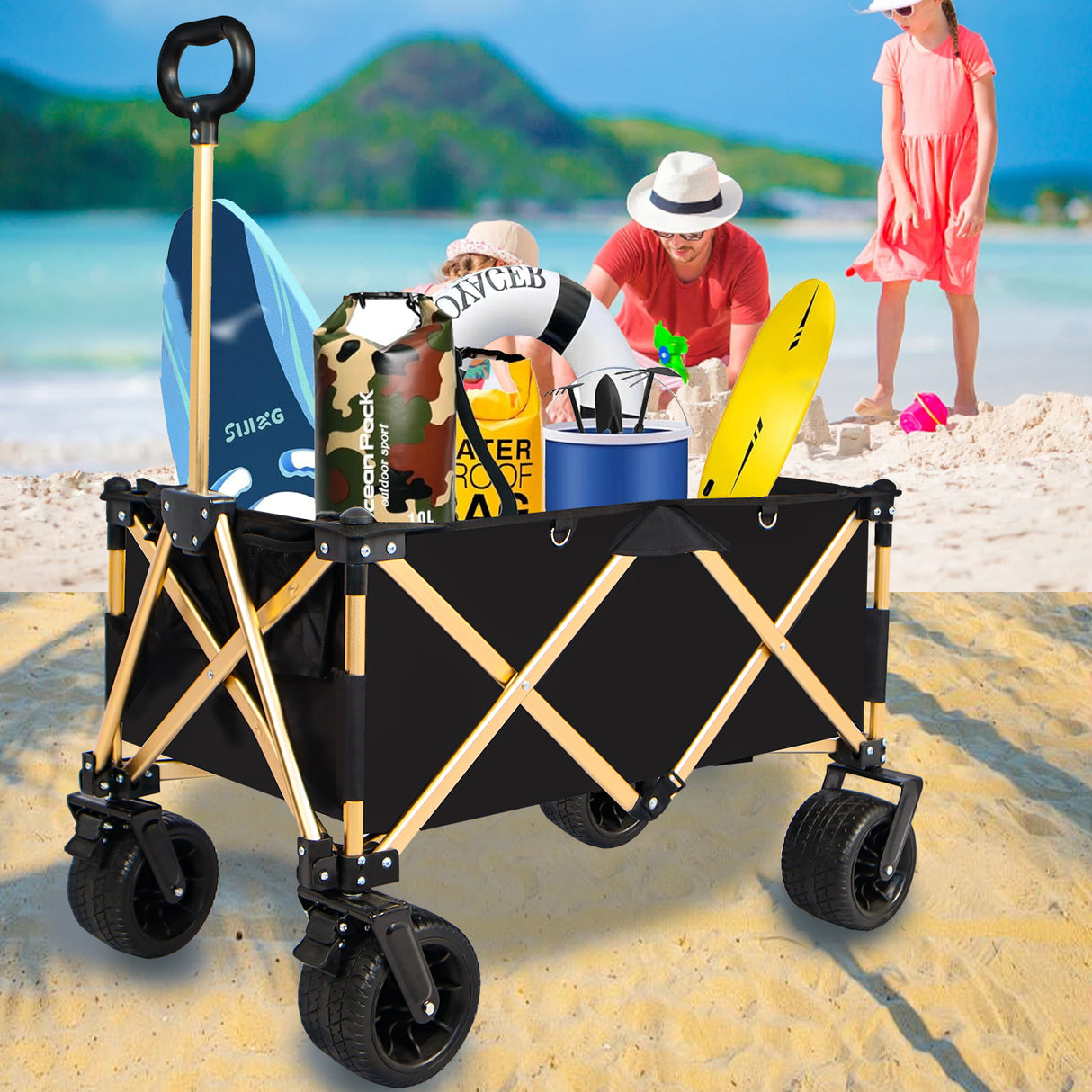 Folding Wagon Heavy Duty Utility Beach Wagon Cart for Sand with Big Wheels - V.I.P Digital Presence