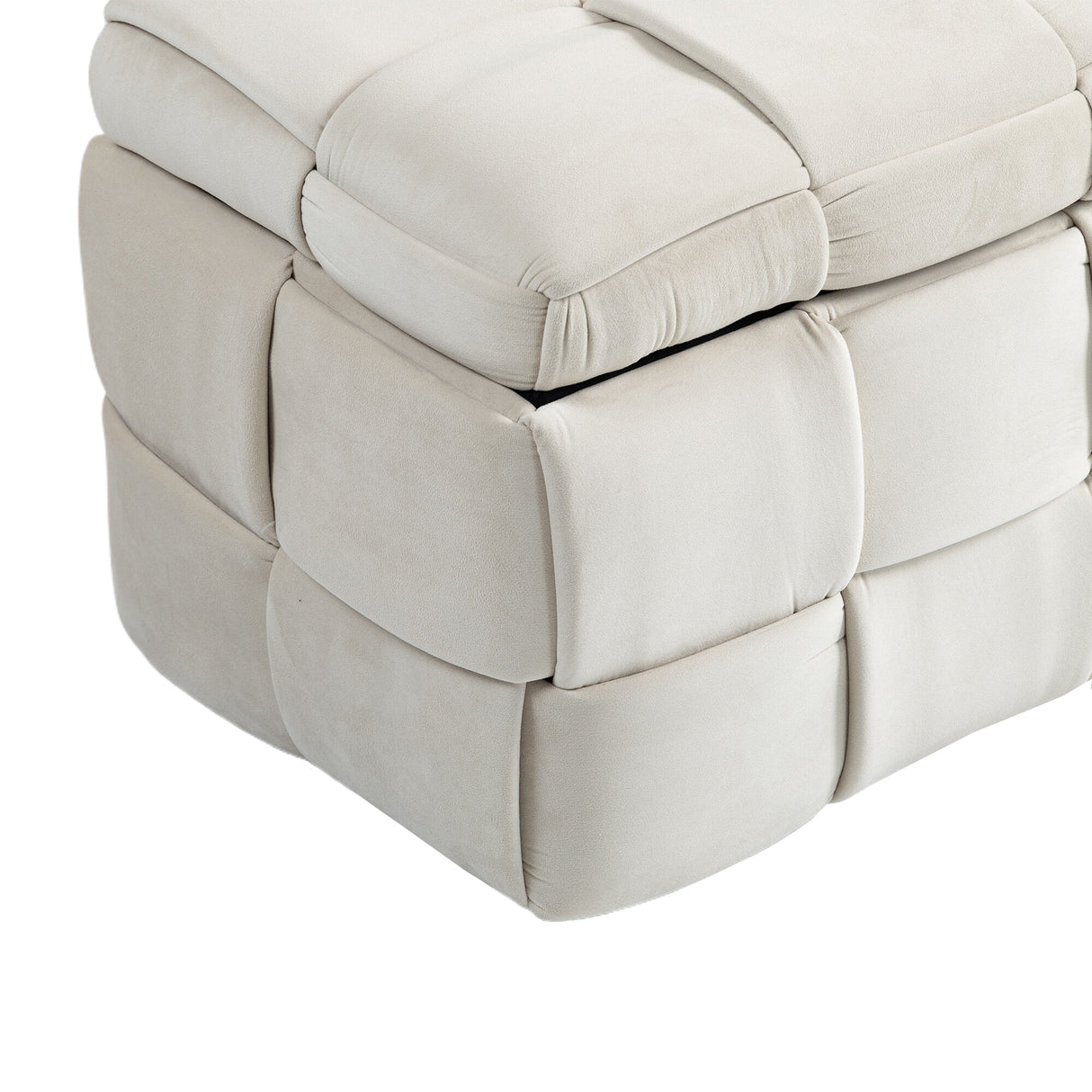 COOLMOR storage Ottoman chair, bedroom end stool, cushioned fabric entrance cushioned footstool with safety hinge (beige) - V.I.P Digital Presence
