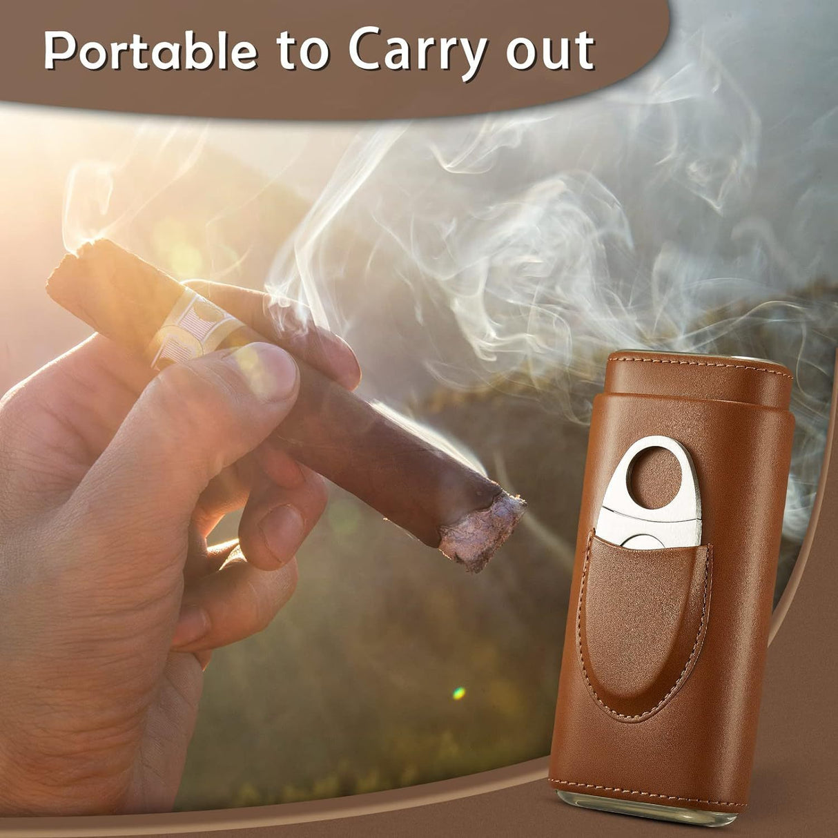 Two end hardware leather cigar box portable cedar wood 3-pack cigar moisturizing box protective cover cigar leather cover - V.I.P Digital Presence