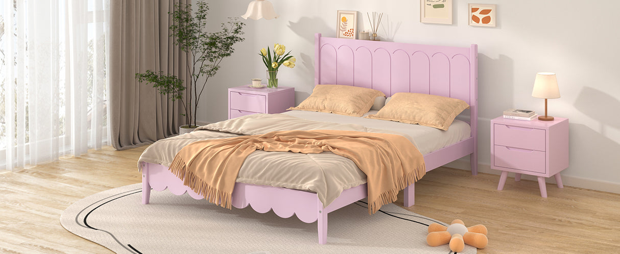 Full Size Wood Platform Bed Frame, Retro Style Bed with Rectangular Headboard,No Need Box Spring,Pink - V.I.P Digital Presence