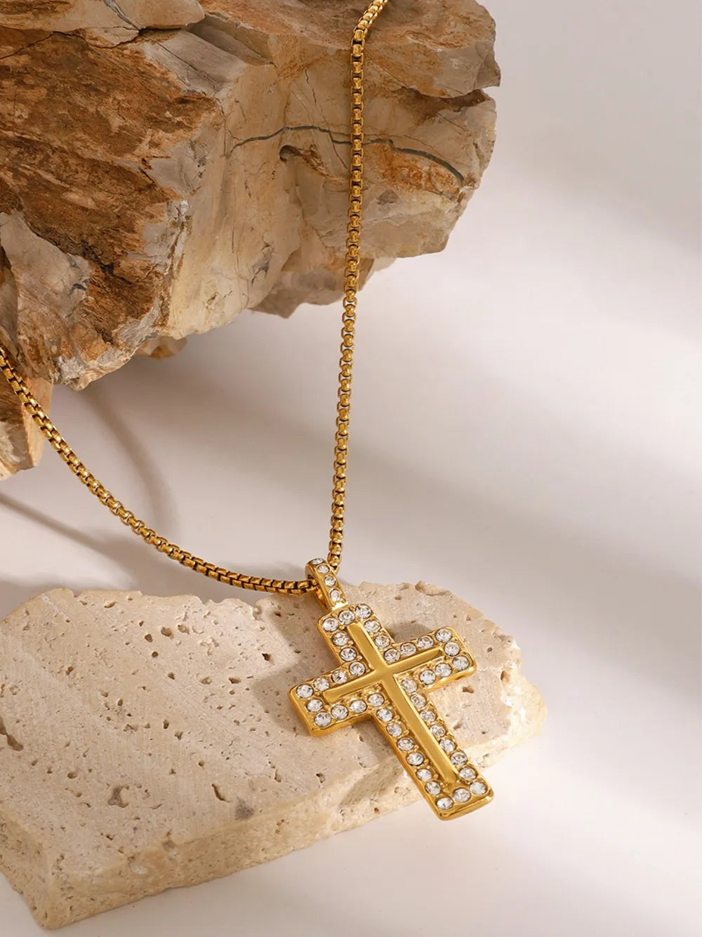 18K Gold-Plated Inlaid Zircon Cross Necklace - V.I.P Digital Presence