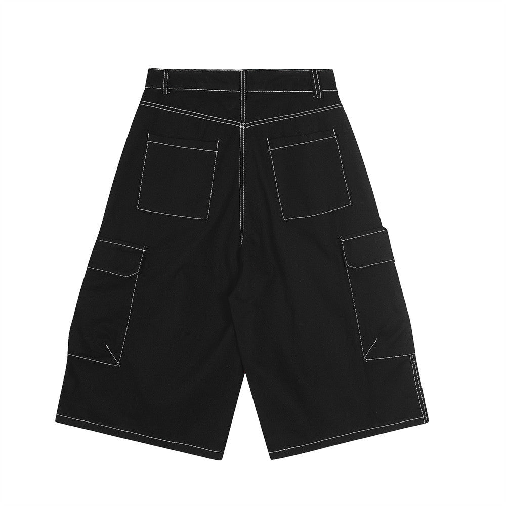 High Street American Style Workwear Cargo Shorts for Men with Topstitching Design and Metal Accessories, Multi-Pocket Denim Shorts - V.I.P Digital Presence