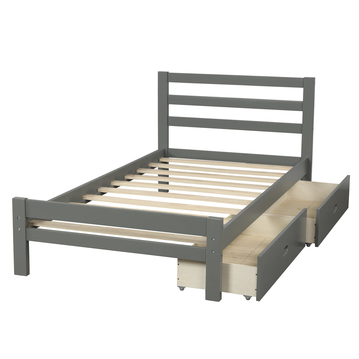 Wood platform bed with two drawers twin (gray)
