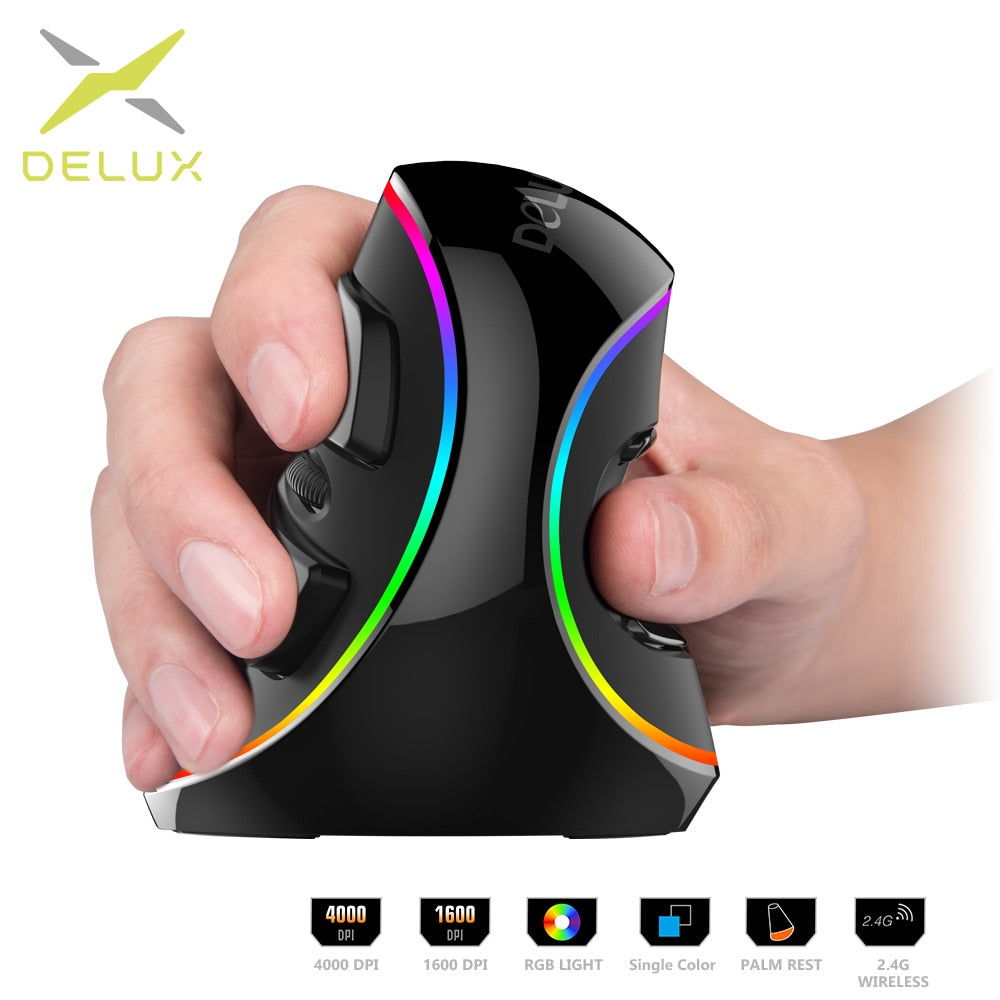 Delux M618 PLUS Ergonomics Vertical Gaming Mouse 6 Buttons 4000 DPI RGB Wired/Wireless Right Hand Mice For PC Laptop Computer - V.I.P Digital Presence