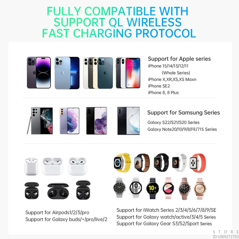 Multi functional QI2 wireless charging desktop magnetic three in one charging stand - V.I.P Digital Presence