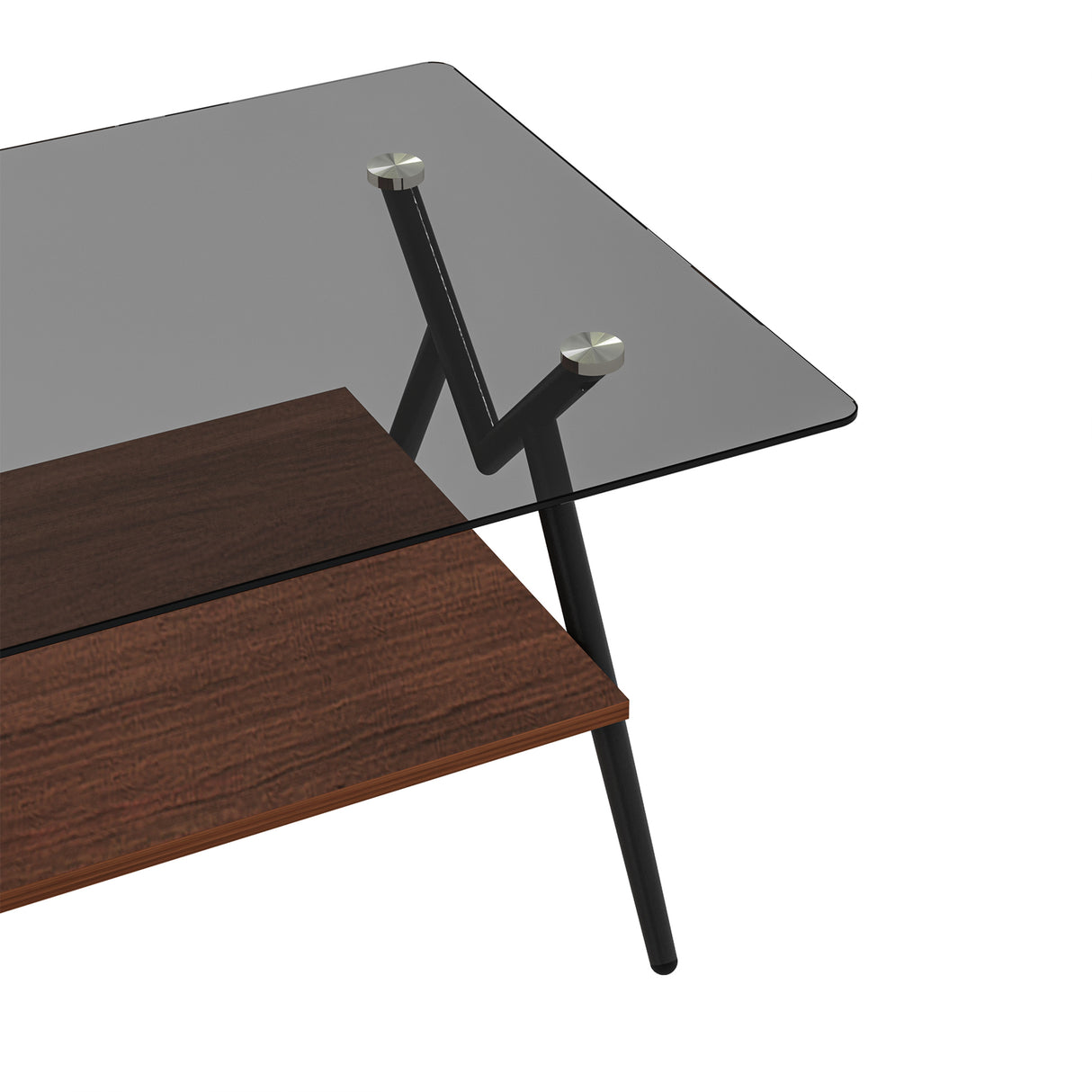 Rectangle Coffee Table with Tempered Glass top and Brown MDF Shelf, Modern Table for Living Room, Gray Glass - V.I.P Digital Presence