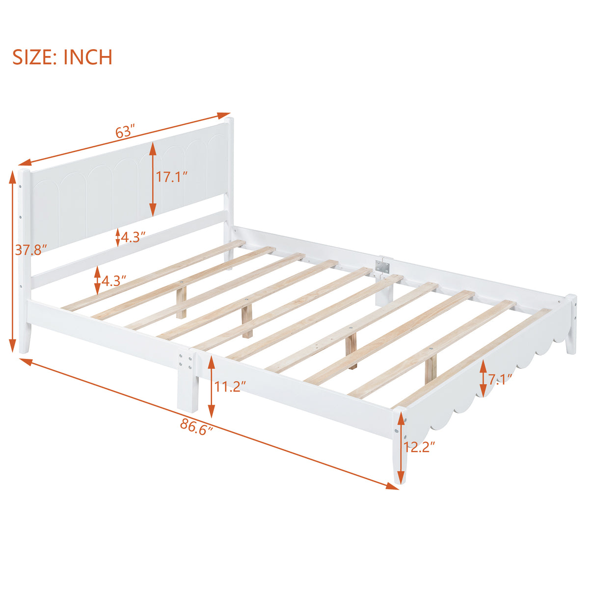 Queen Size Wood Platform Bed Frame, Retro Style Bed with Rectangular Headboard,No Need Box Spring,White - V.I.P Digital Presence