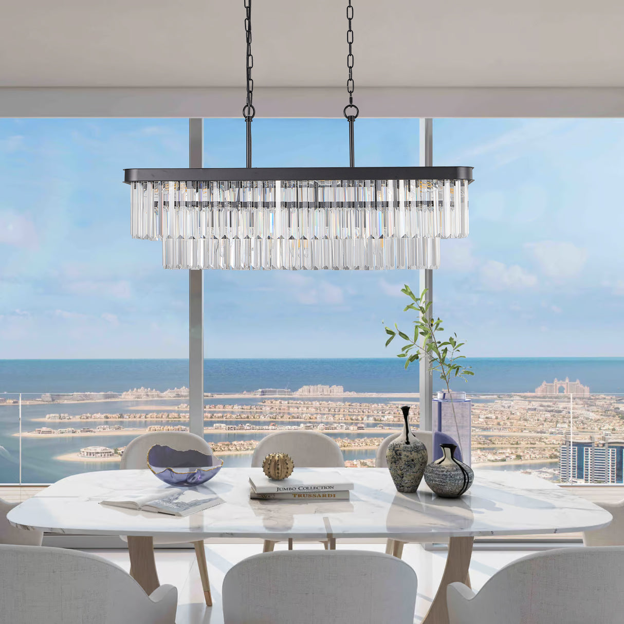 Chandeliers,Rectangular Crystal Chandelier Adjustable,E12 Modern Industrial Crystal Lights (Bulb Not Included) - V.I.P Digital Presence