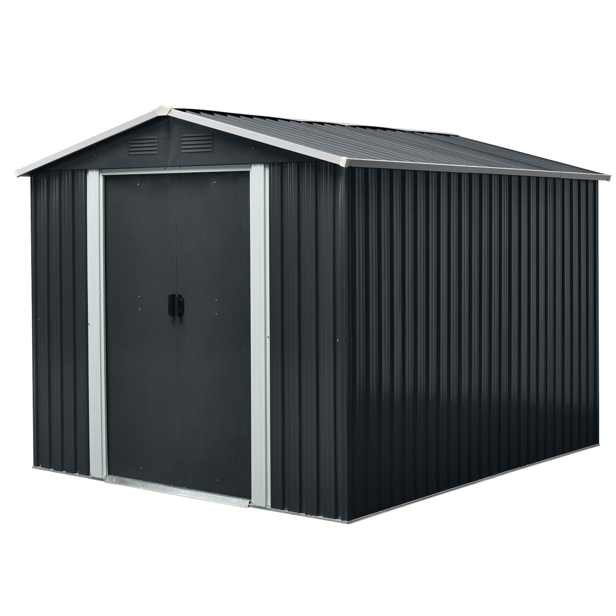 8ft x 10ft Outdoor Metal Storage Shed with Floor Base Black - V.I.P Digital Presence