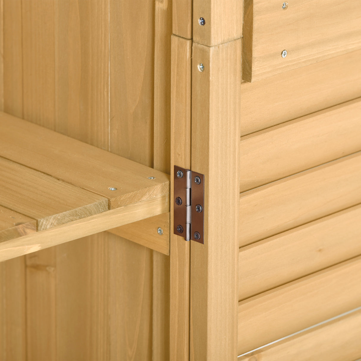 Wooden Garden Shed 3-tier Patio Storage Cabinet Outdoor Organizer Wooden Lockers with Wood (Natural Wood Color -Shutter Design) - V.I.P Digital Presence