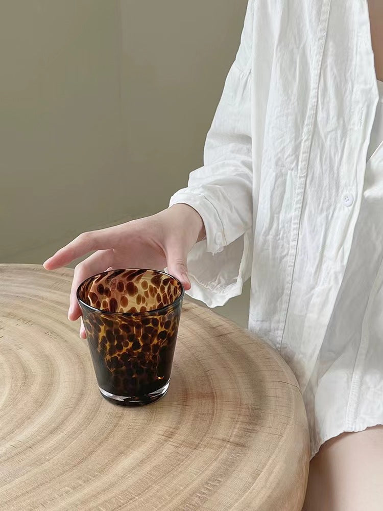 1 Pcs Brown Leopard Grain Cup Glass Transparent Sense Water Cup Tea Cup Coffee Mugs Wine Glasses Drinking Glasses - V.I.P Digital Presence
