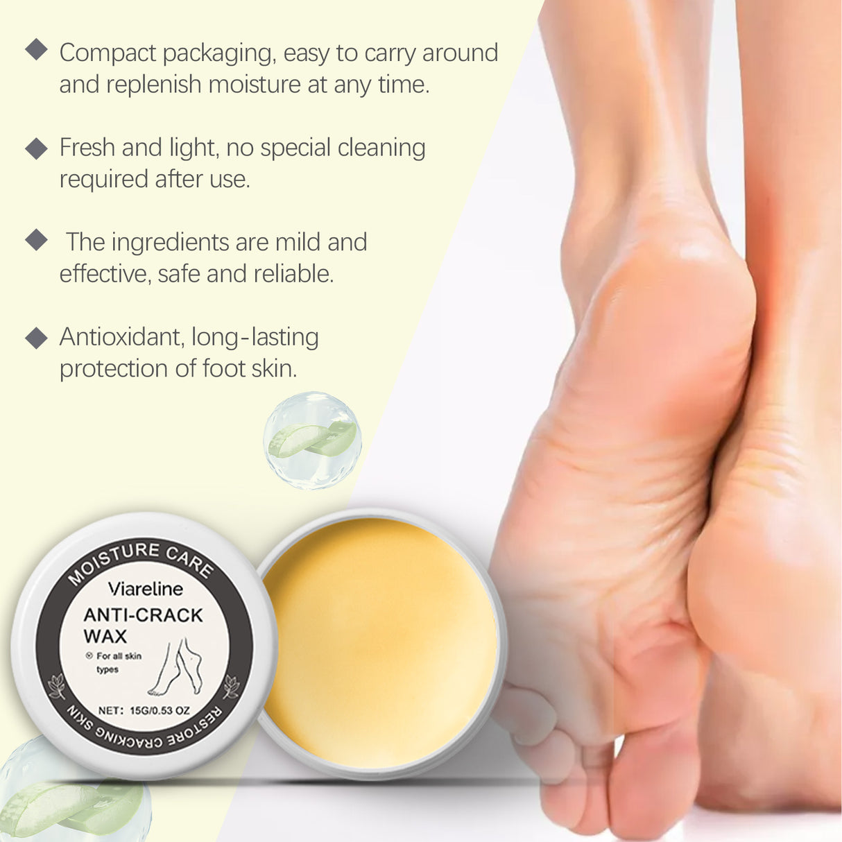 Cera para el cuidado de los pies: exfolia, previene la sequedad, hidrata y deja la piel de los pies suave y tierna.