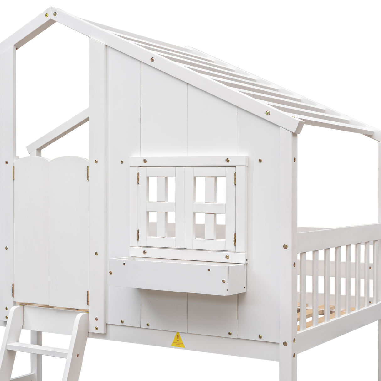 Twin over Twin House Bunk Bed with Roof , Window, Window Box, Door , with Safety Guardrails and Ladder,White - V.I.P Digital Presence