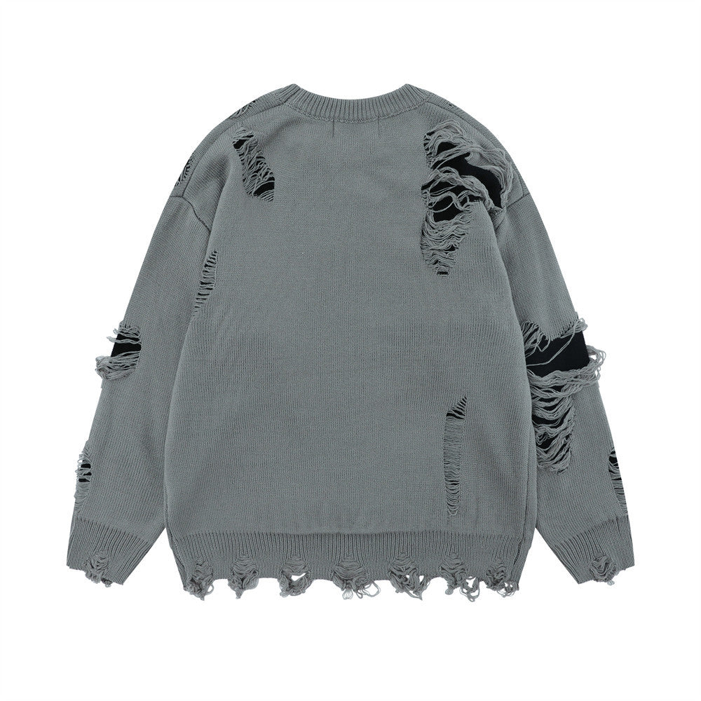 Trendy Lazy Crochet Hole Sweater Men's Round Neck Knitwear Loose Long Sleeve Casual Pullover - V.I.P Digital Presence