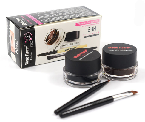 Music Flower 2 in 1 Coffee + Black Gel Eyeliner Make Up Waterproof Eye Liner Cosmetics Set Eyeliner Pens Makeup Brushes Set - V.I.P Digital Presence