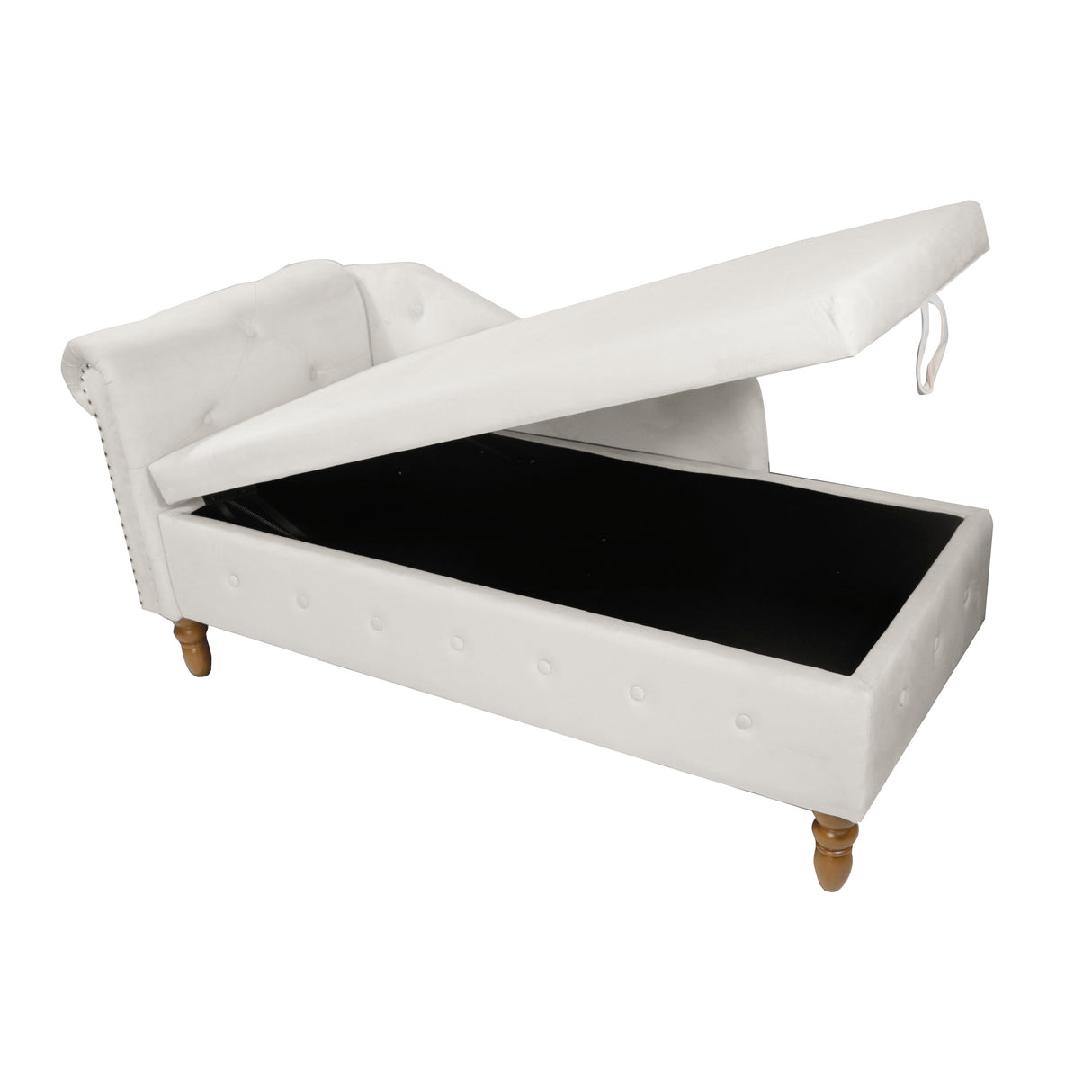 Beige Chaise Lounge Indoor Velvet Lounge Chair for Bedroom with Storage & Pillow Modern Upholstered Rolled Arm Chase Lounge - V.I.P Digital Presence
