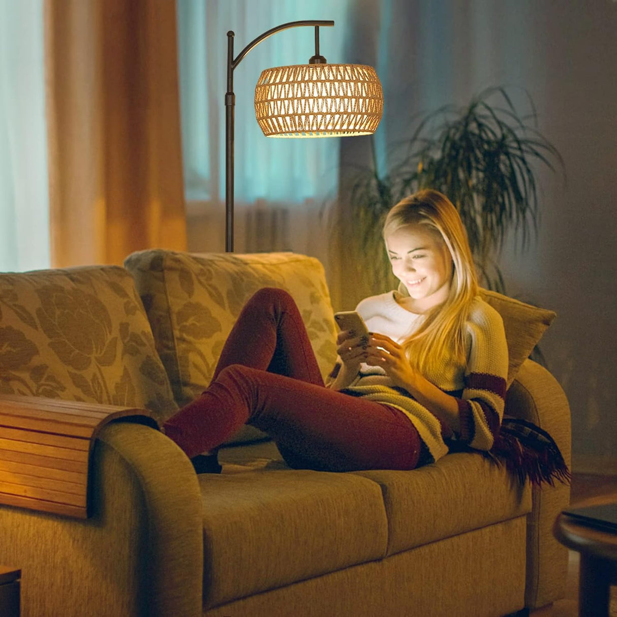 Arc Floor Lamp with Remote Control, Dimmable LED Floor Lamp with 3 Color Temperature Boho Farmhouse Tall Pole Lamp - V.I.P Digital Presence
