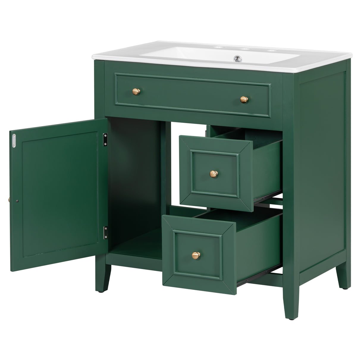 30" Bathroom Vanity with Sink Top, Bathroom Vanity Cabinet with Door and Two Drawers, Solid Wood Frame, One Package, Green - V.I.P Digital Presence